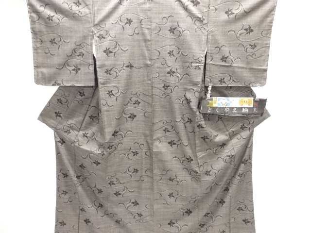 JAPANESE KIMONO / UNUSED / SILK / DORO OSHIMA TSUMUGI / WOVEN FLORAL ARABESQUE